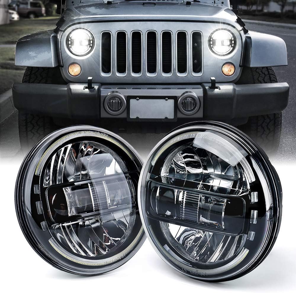 Xprite 7" LED Round Headlights Compatible with 1997-2018 Jeep Wrangler JK JKU LJ CJ TJ - B082SC2KQX