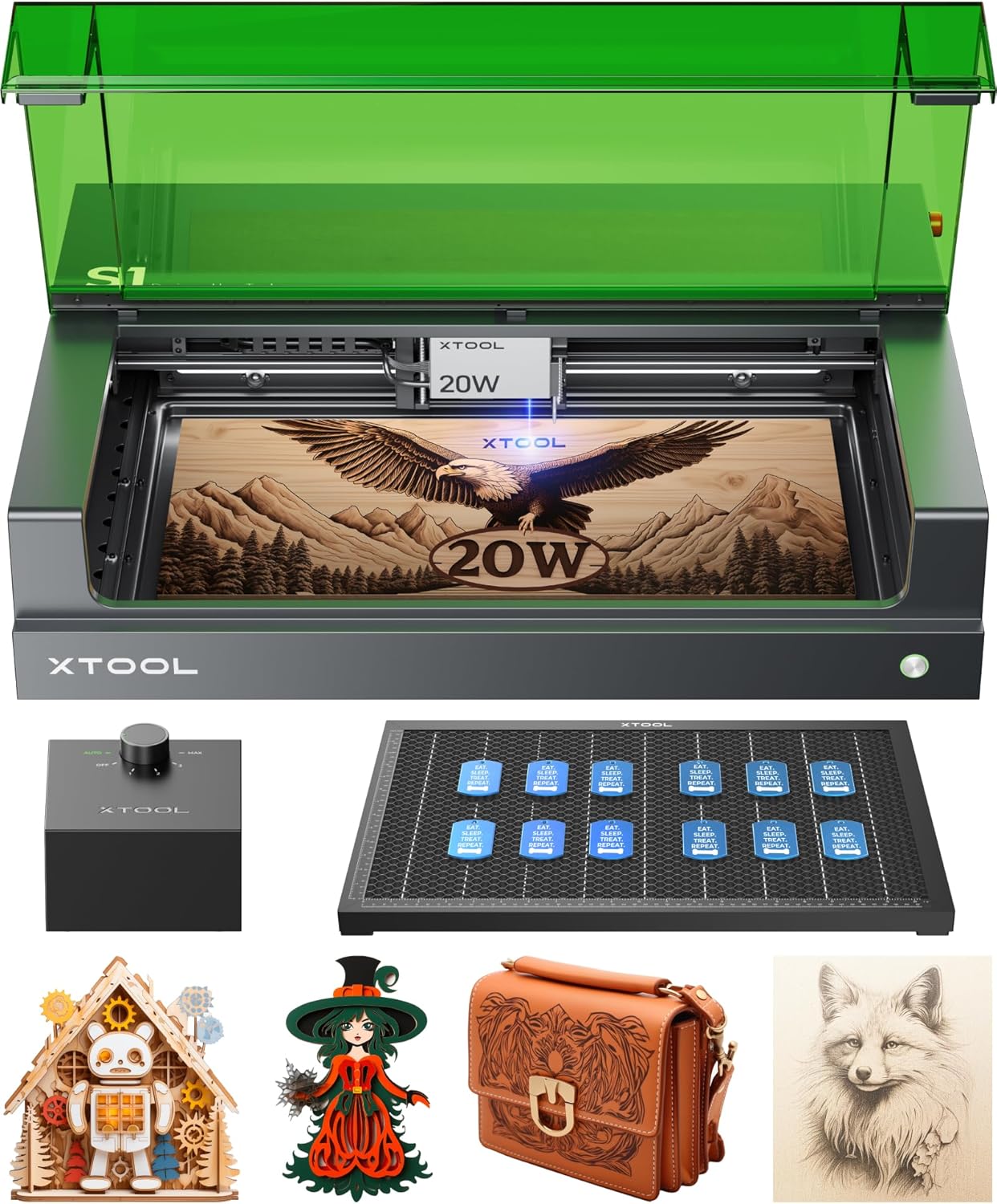 xTool S1 20W Laser Engraver and Cutter Machine with Air Assist & Honeycomb, 23.93" x - B0CGHXCHDG