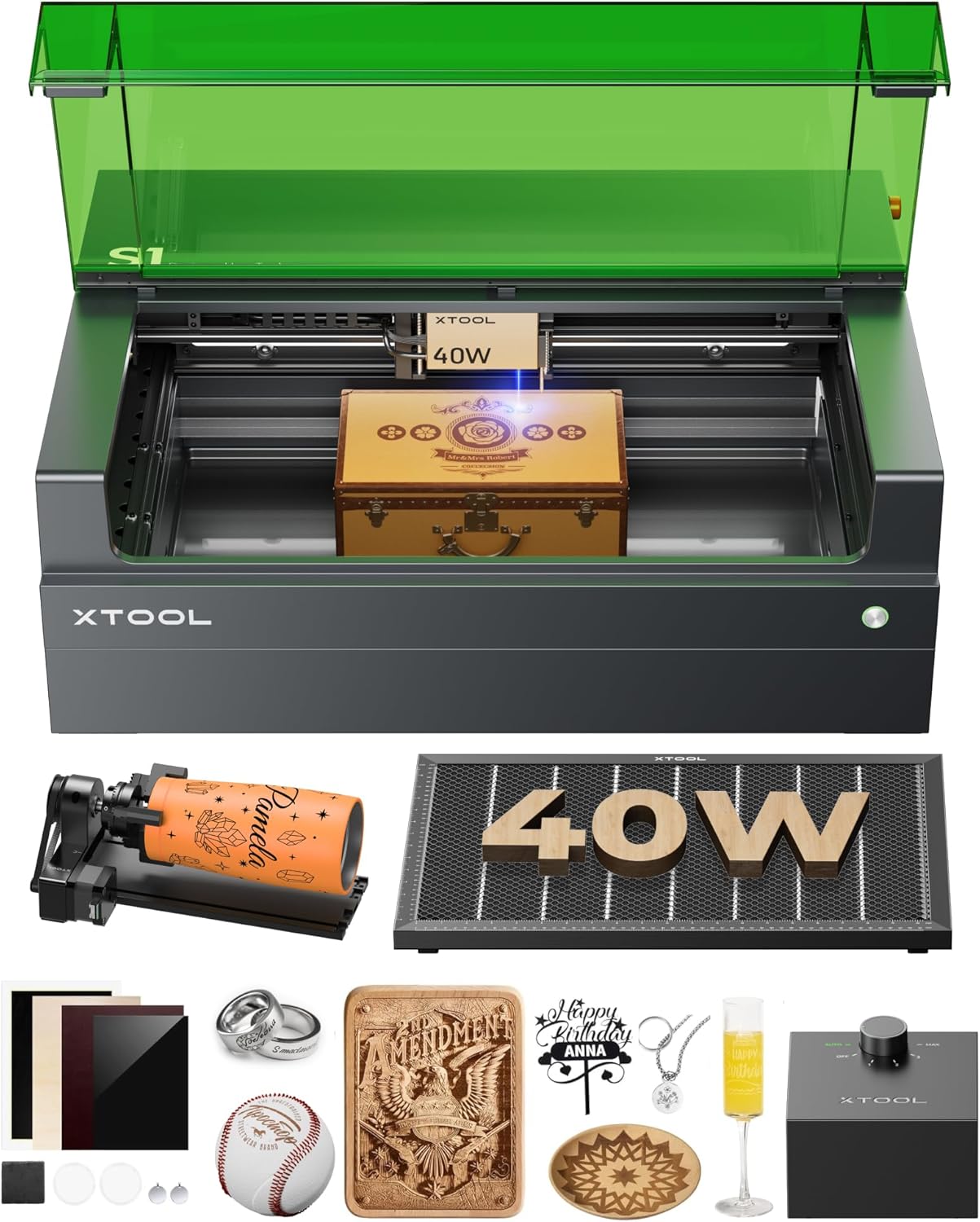 xTool S1 40W Laser Cutter and Laser Engraver for Tumblers, 23.93" x 15.16" Bed Size, - B0CQ84BDTX
