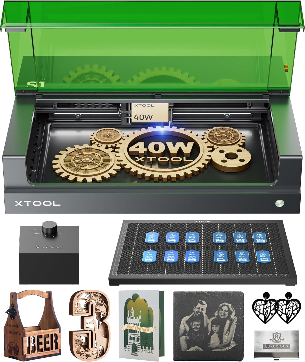 xTool S1 40W Laser Engraver and Cutter Machine with Air Assist & Honeycomb, 23.93" x - B0CQ7ZW5KK