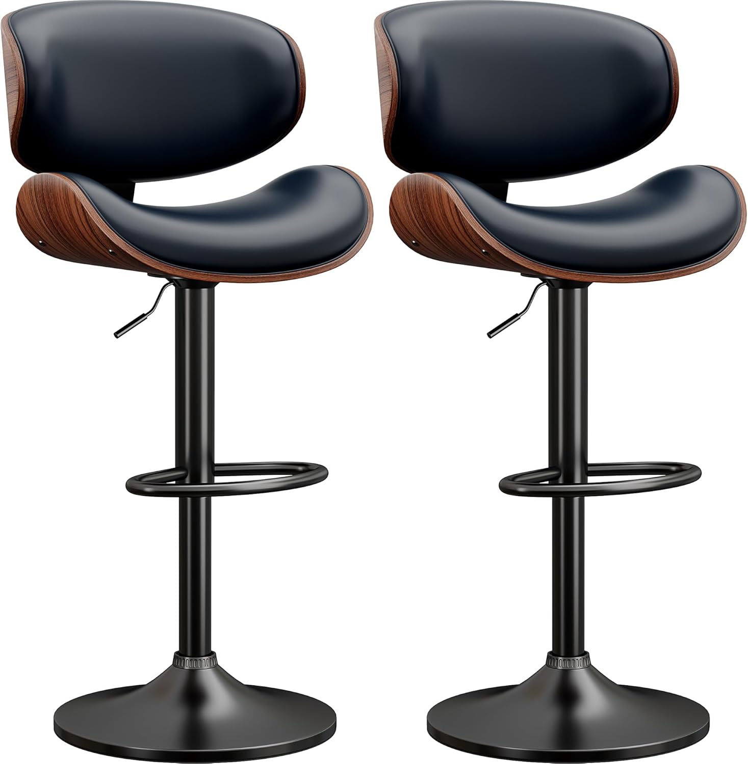 YaFiti Bar Stools Set of 2, Bentwood Adjustable Height Swivel Bar Stools, PU Leather Upholstered - B0DKF7YB7N