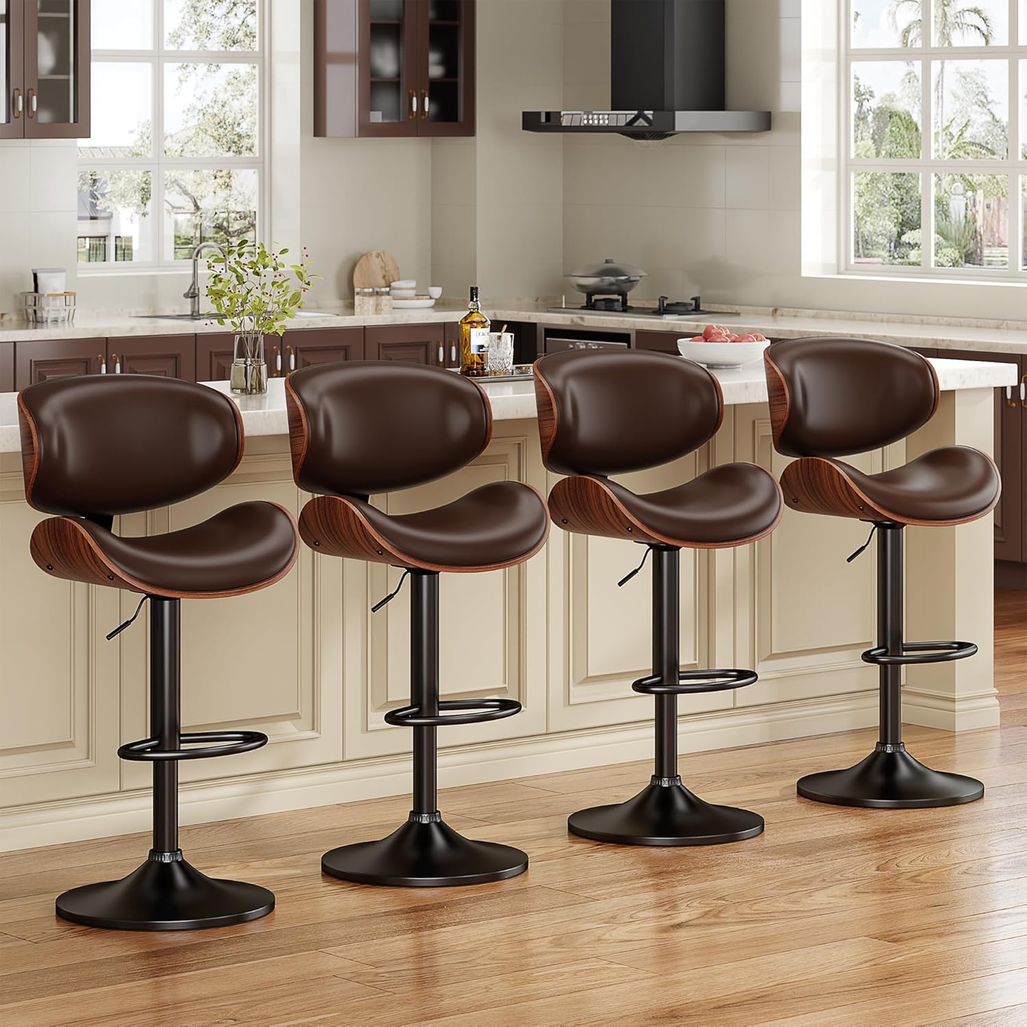 YaFiti Bar Stools Set of 4, Modern Pu Leather Swivel Adjustable Bar Stool Counter Height - B0C2PML2YG