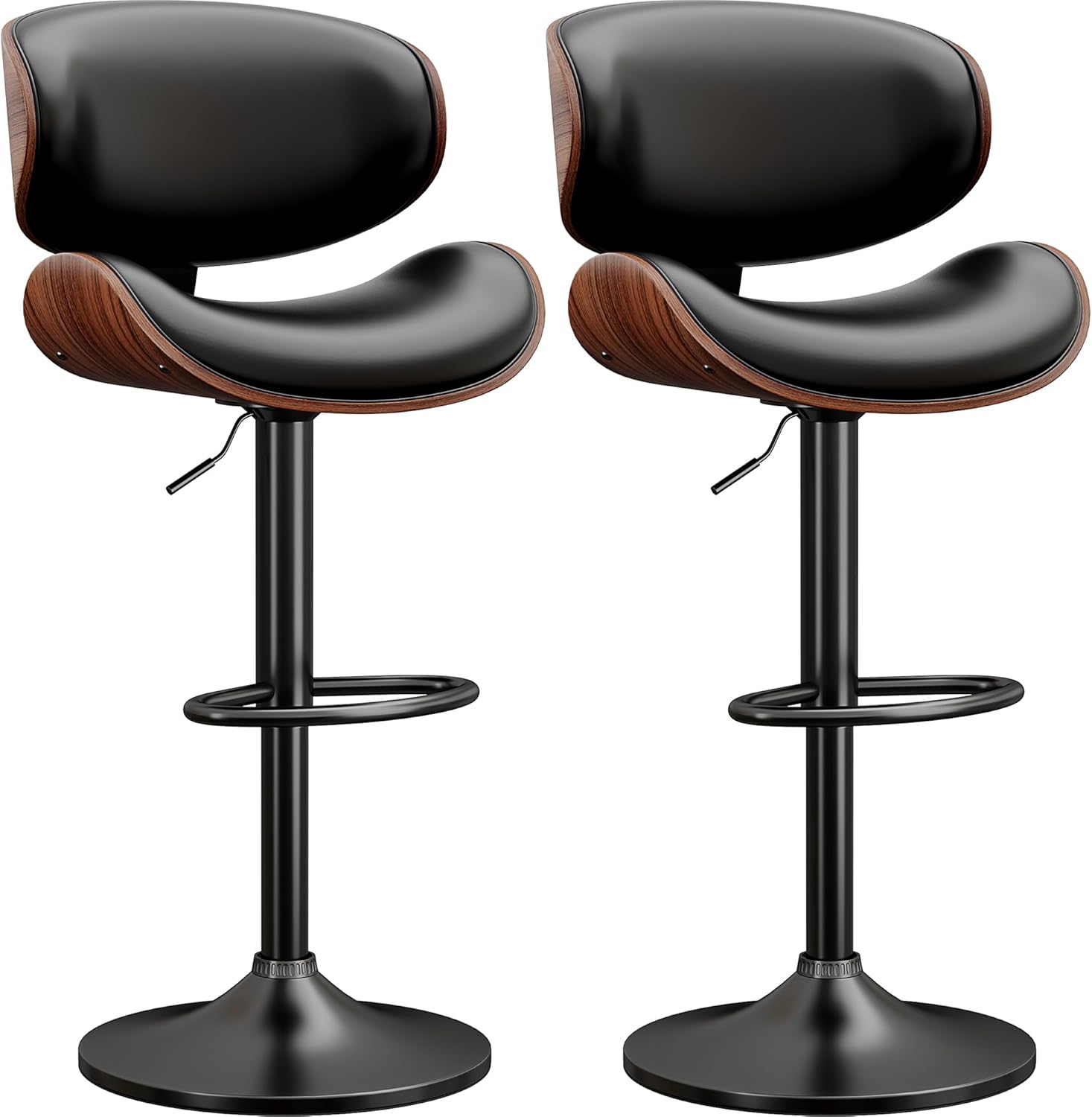 YaFiti Swivel Bar Stools Set of 2 for Kitchen Counter, Adjustable Bentwood Barstools, Modern PU - B0BJVCWJKB