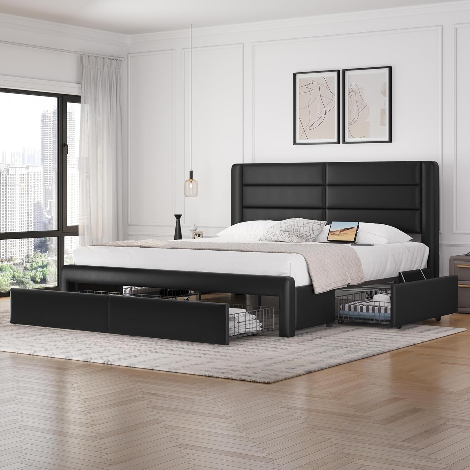 Yaheetech King Size Bed Frame with 2 USB Charging Station/Port for Type A&Type C/4 Storage - B0CCYC2RC6