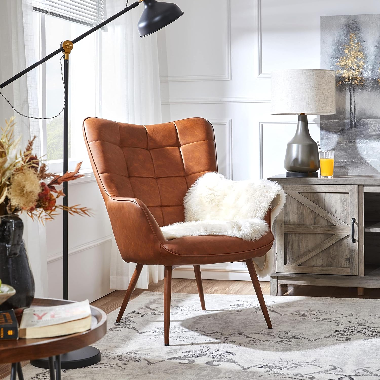 Yaheetech Leather Accent Chairs, Living Room Chairs Leather Large Armchairs Accent Chairs with Metal - B0914ZQHGV