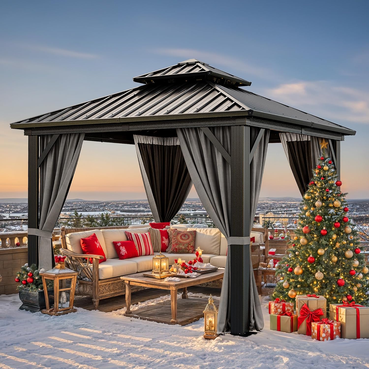 YITAHOME 10x10ft Hardtop Gazebo with Nettings and Curtains, Heavy Duty Double Roof Galvanized Steel - B0BMVZ7PPX