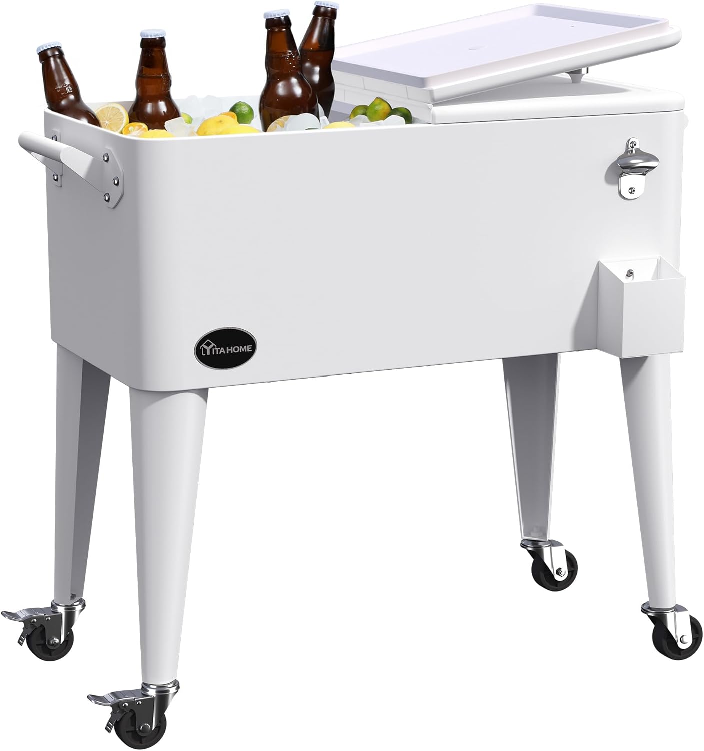 YITAHOME 80 Quart Rolling Cooler Cart with Bottle Opener Drainage, Portable Patio Cooler Rolling on - B0BSFMWYQM