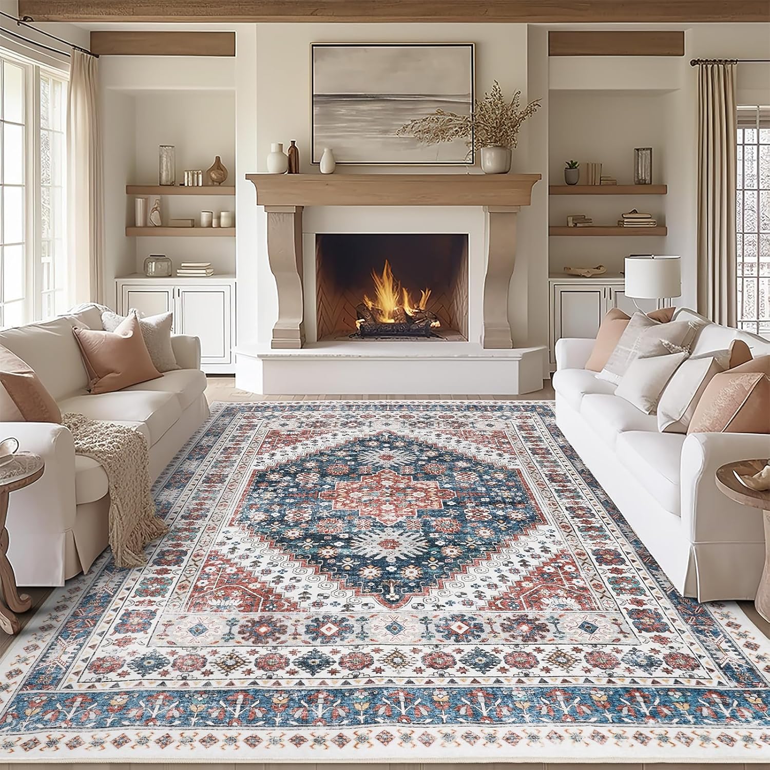 zesthome 8x10 Area Rugs for Living Room,Non-Slip Backing Washable Rugs,Vintage Large Area Rugï¼ŒStain - B0C5MR1XYH