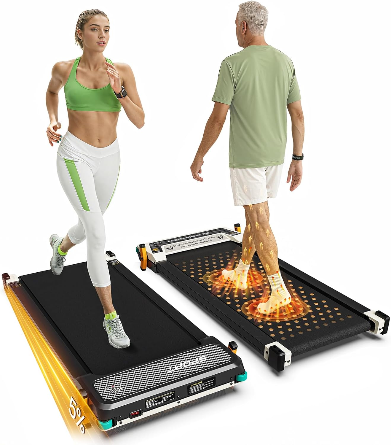2 Side Walking Pad with Incline Massage Function, 2 in 1 Under Desk Treadmills Walking - B0DN68H7VW
