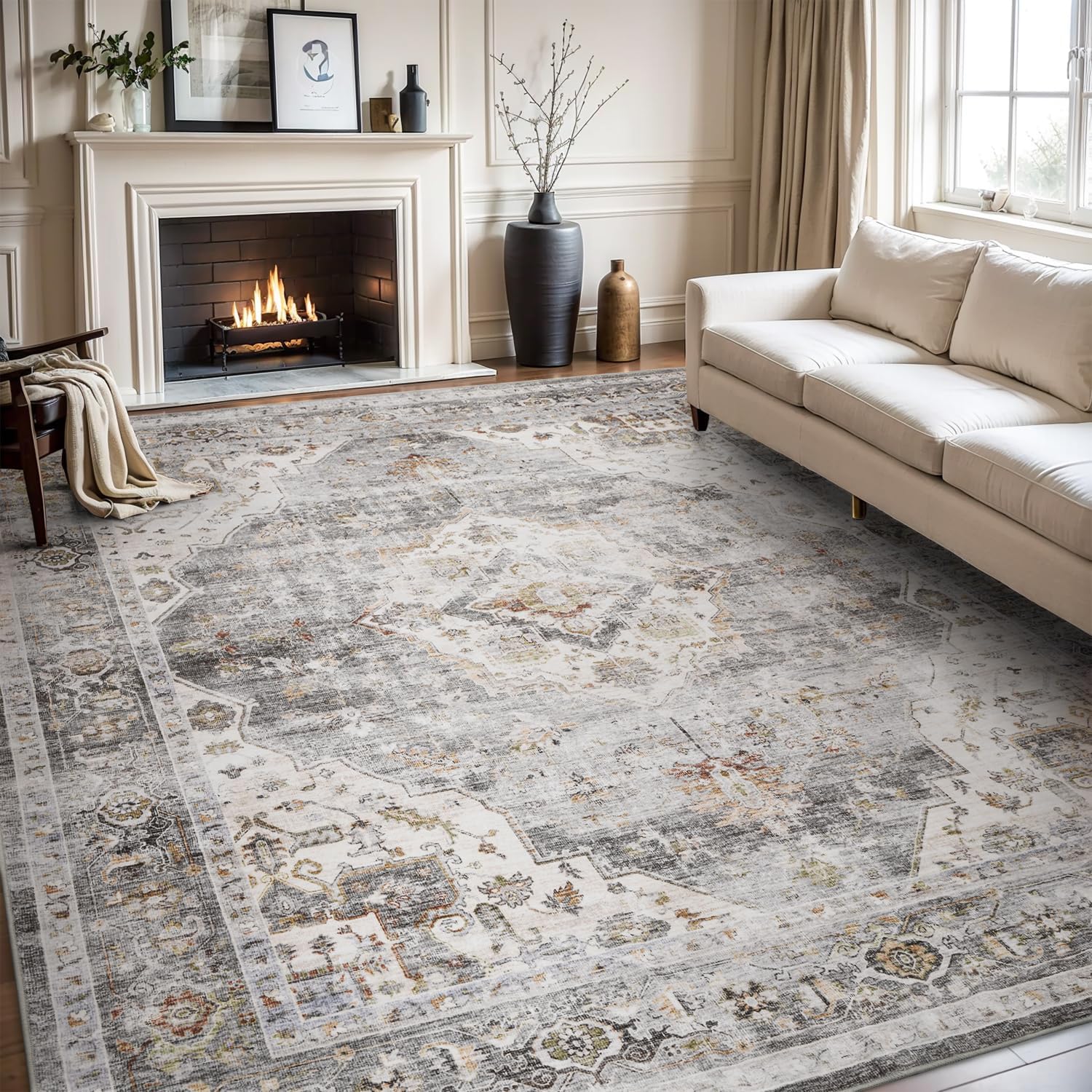AMOAMI-Area Rug 8X10 Rugs for Living Room-Vintage Soft Grey Rugs for Bedroom-Non Slip Carpet-Washabl - B0DBYW4Y2Z