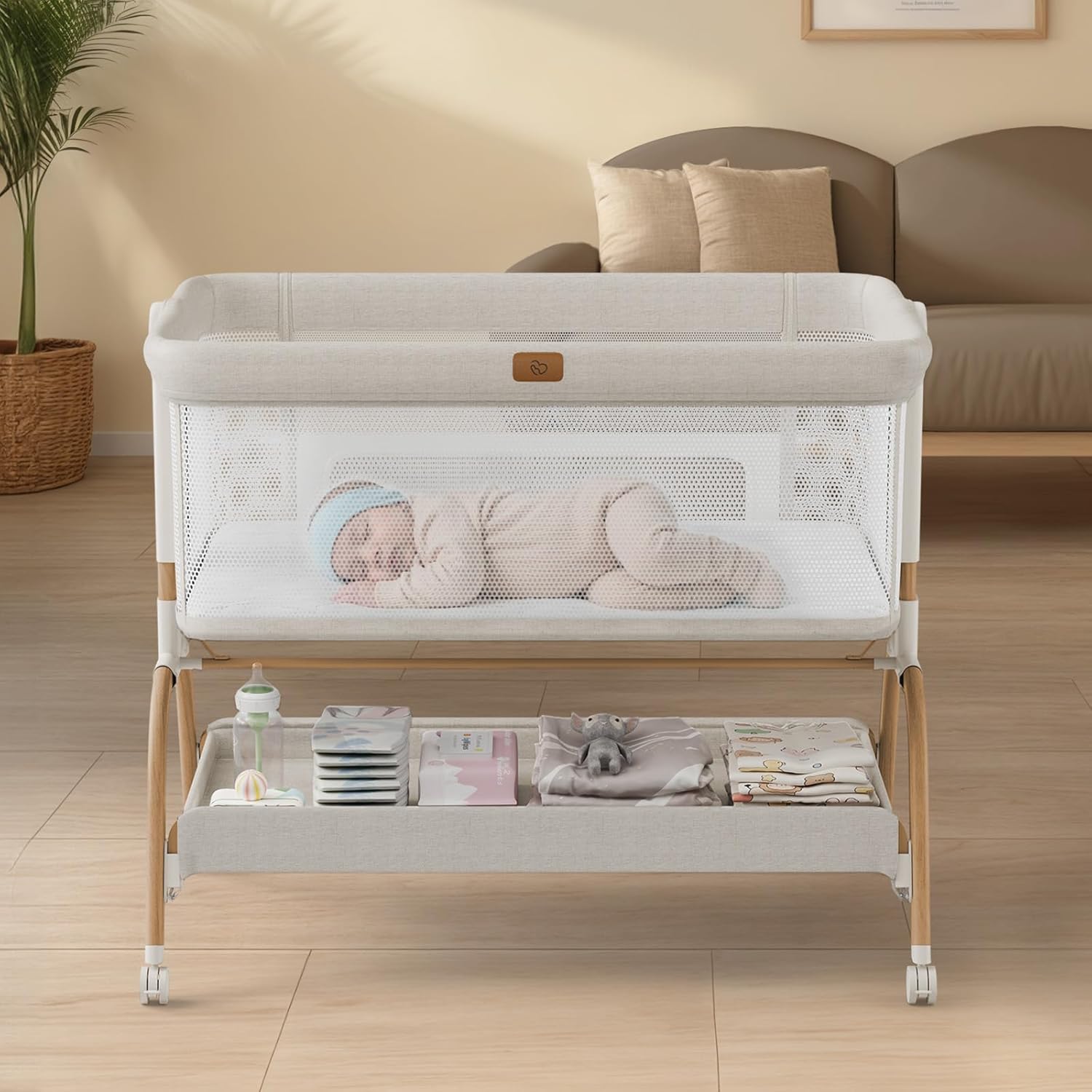 Baby Bassinet Bedside Crib, 3-in-1 Baby Bassinet Bedside Sleeper with Mattress and Soft, Breathable - B0DBHJRMW6