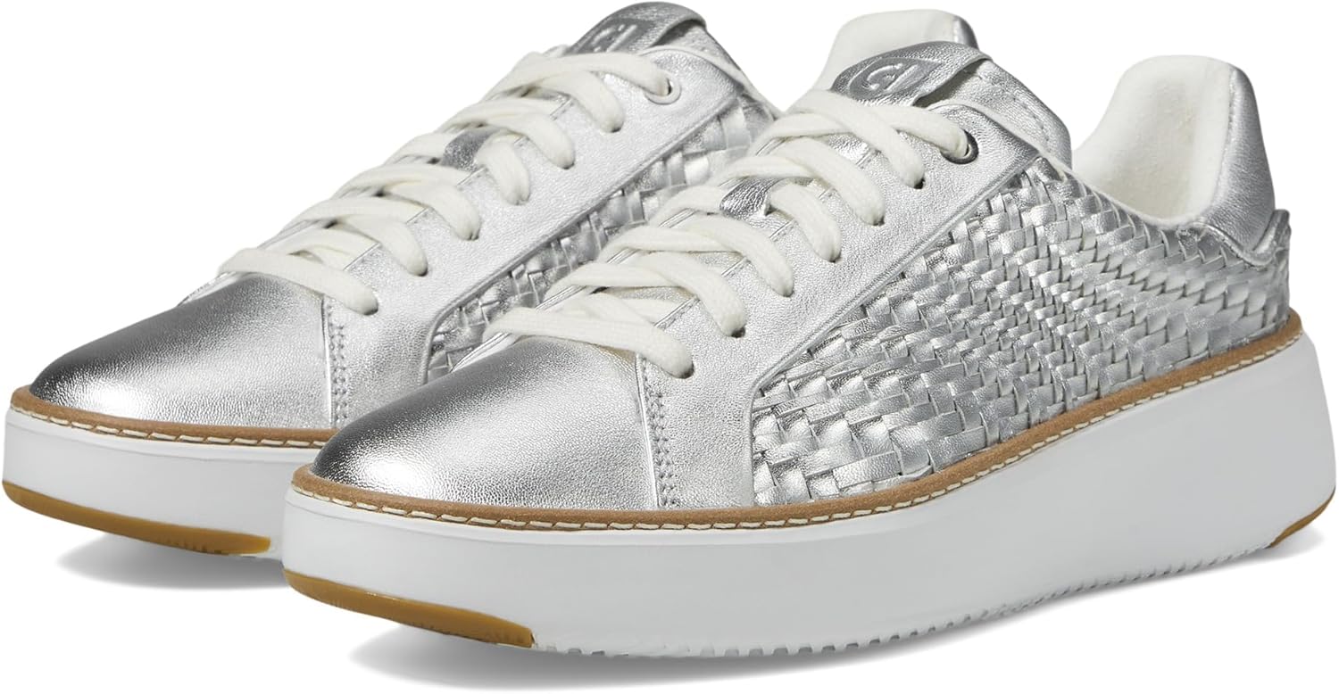 Cole Haan Women's Grandpro Topspin Sneaker, Silver Genevieve Weave/Optic White, 10 Wide - B0CBCZTBZM