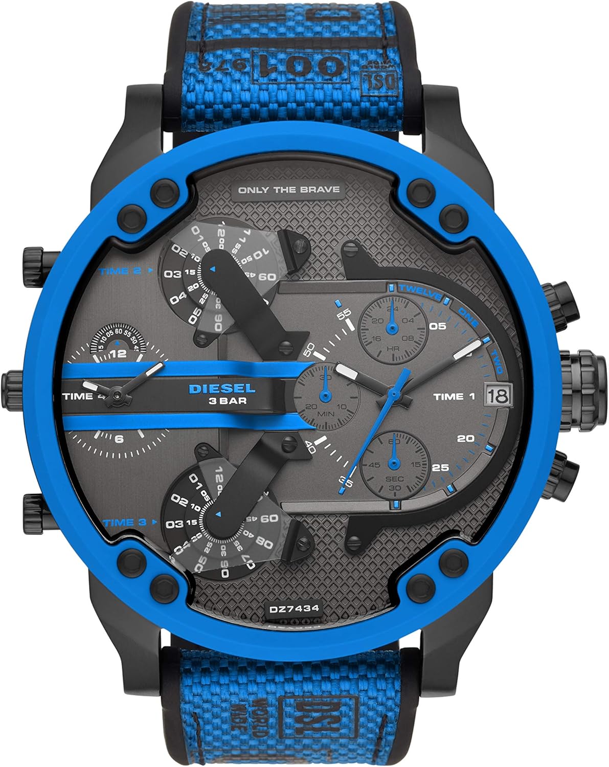 Diesel Mr. Daddy 2.0 Stainless Steel and Nylon/Silicone Chronograph Men's Watch, Color: Blue (Model: - B08TDP46JQ