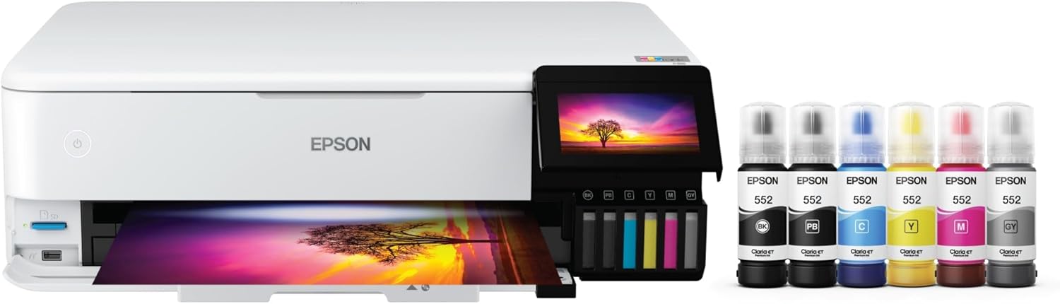 Epson EcoTank Photo ET-8550 Wireless Wide-Format All-in-One Supertank Printer with Scanner, Copier, - B08R5M2HDH