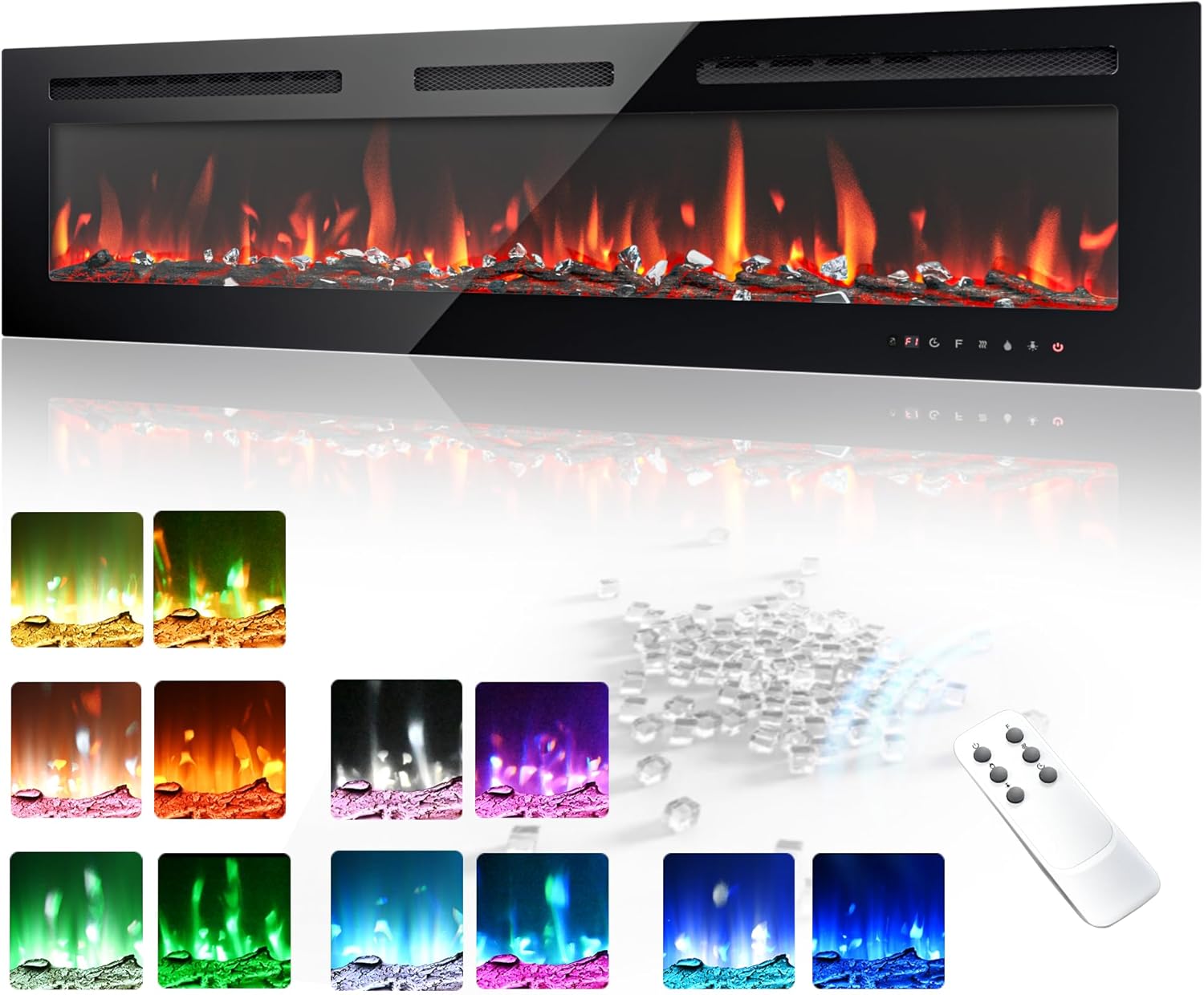 EUHOMY 60 Inch Electric Fireplace Wall Recessed and Wall Mounted with Adjustable Flame Color, Firepl - B0DLZ9P3M6