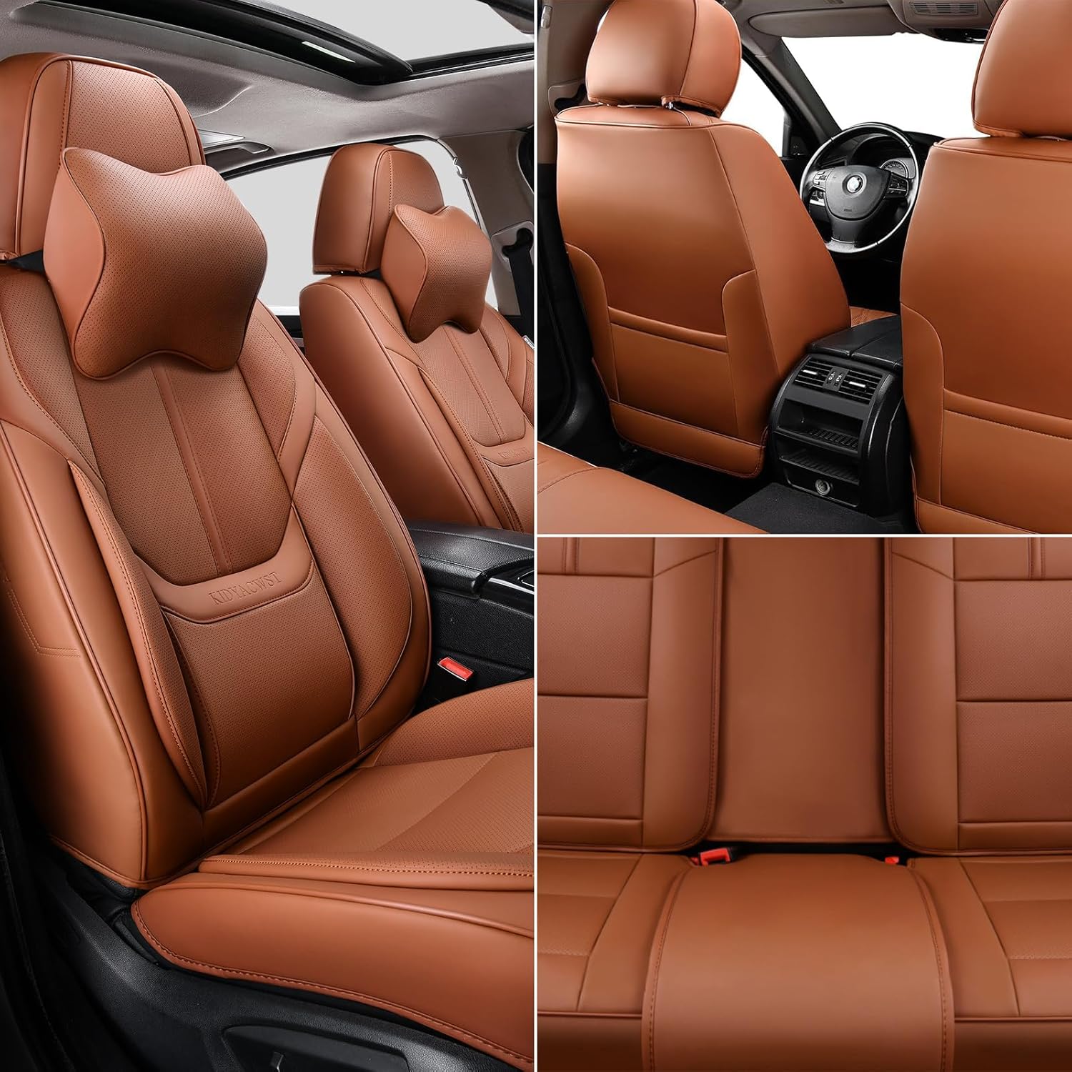KIDYACWST Auto Car Seat Covers Accessories Full Set Leather Cushion Protector Breathable Waterproof - B0CBPT34VS