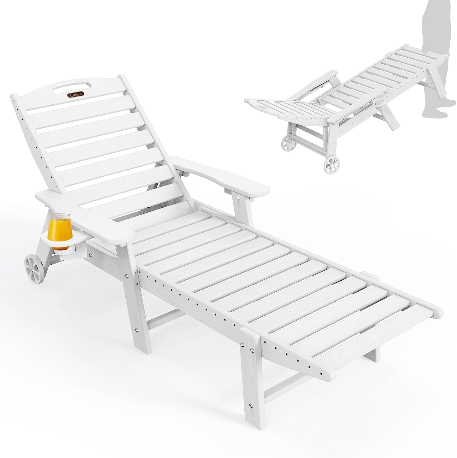 Lounge Chair Outdoor, Oversized Chaise Lounge Chair with 5 Positions, HDPE, Patio Lounge Chair with - B0DB1WQ7NL
