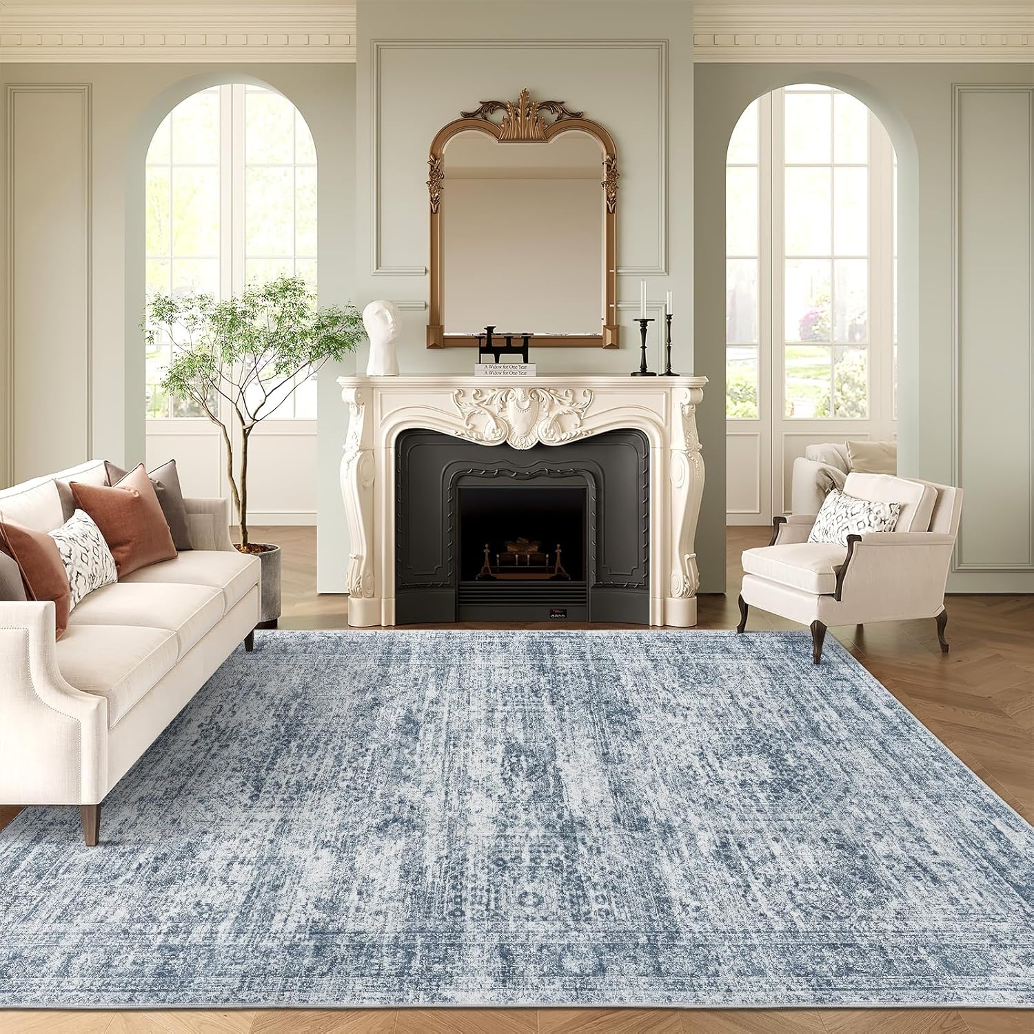 Soalmost 9x12 Area Rugs for Living Room, Non Slip Machine Washable Vintage Rugs, Low Pile - B0DMCVHW8P
