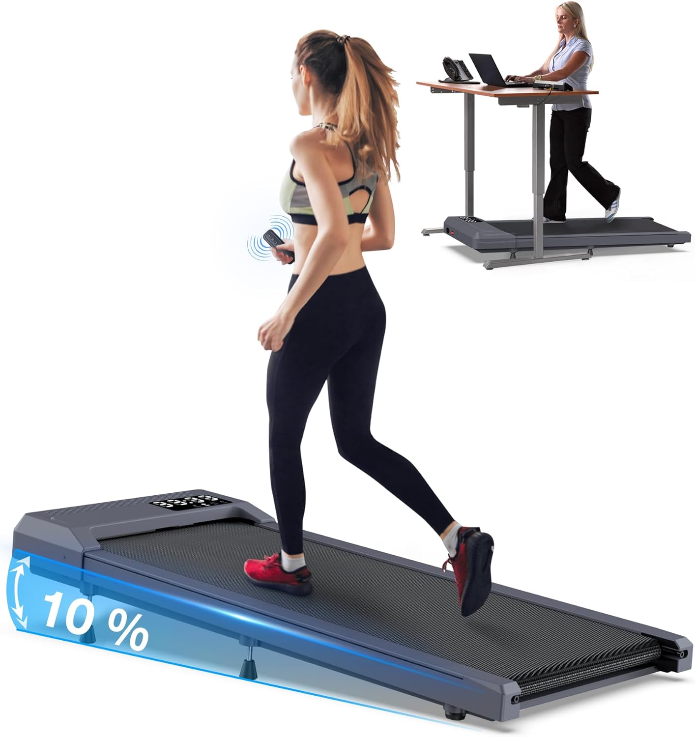 WELLFIT 10% Incline Walking Pad Treadmills for Home, Under Desk Treadmill 265lb Capacity, Voice Cont - B0CBK25XS6