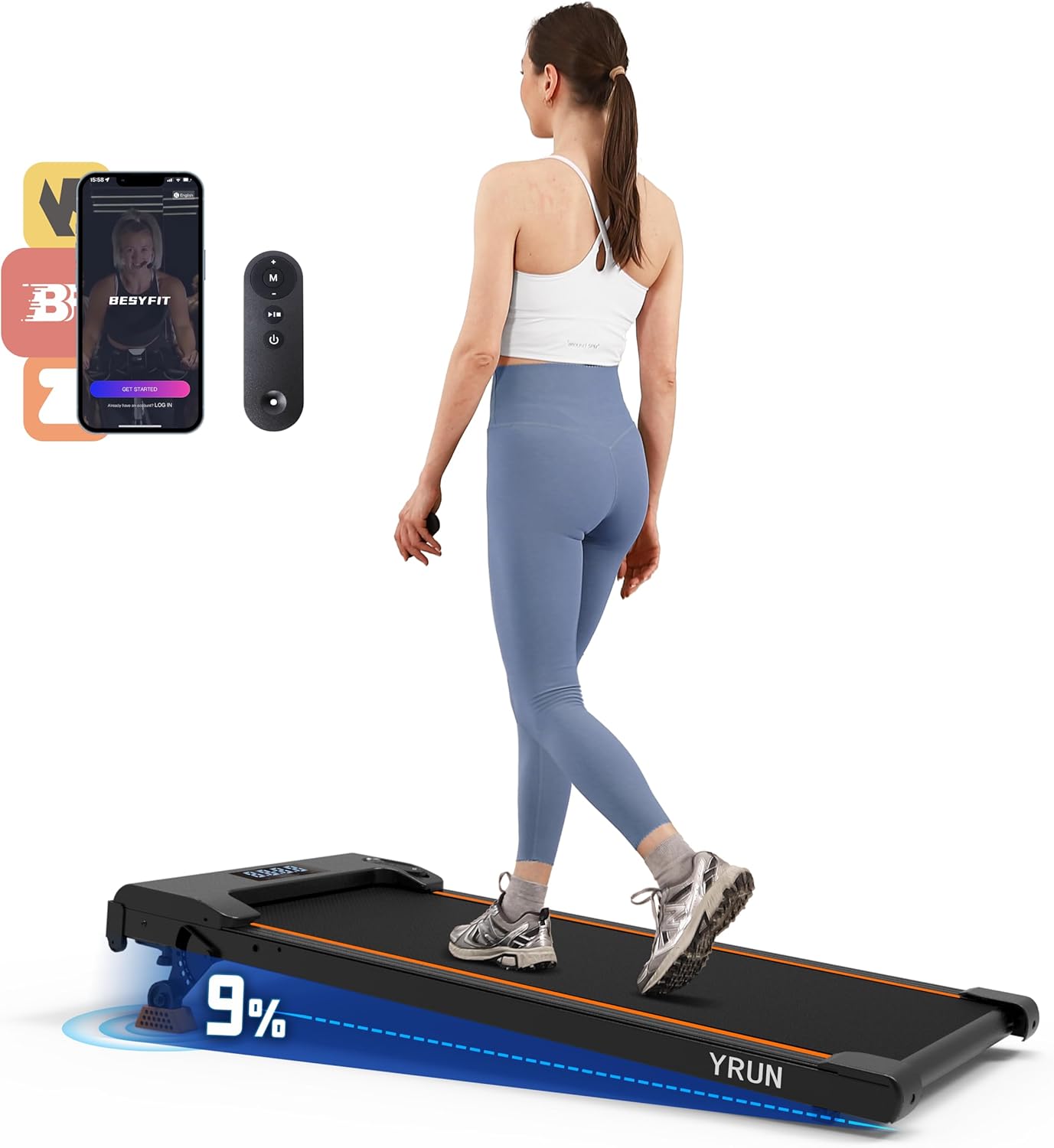 YRUN Walking Pad Treadmill with 4 Level Incline, 2.5HP Quiet Brushless Under Desk Small Treadmill - B0DKXBP12M
