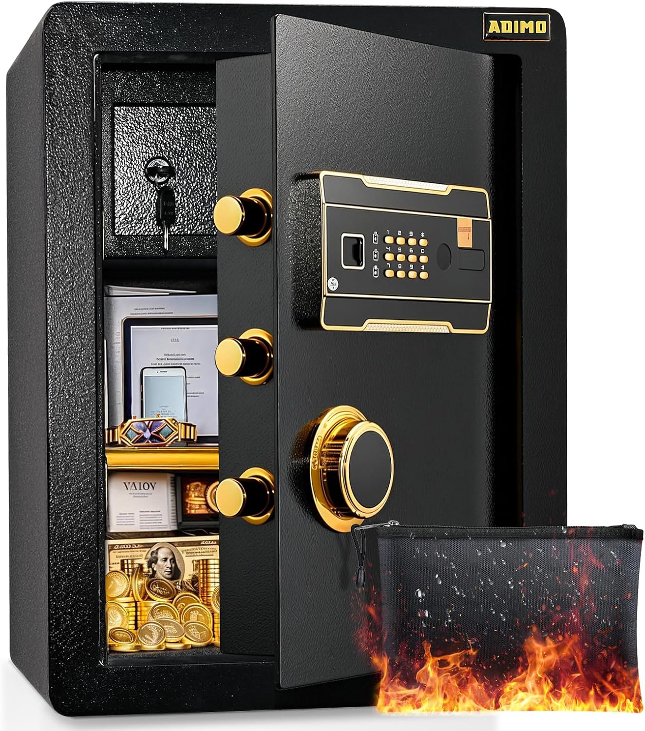 ADIMO Safe, 2.1 Cuft Heavy Duty Steel Home Safe Box with Digital Keypad&Key Lock, Built-In - B0DD6R2BDK