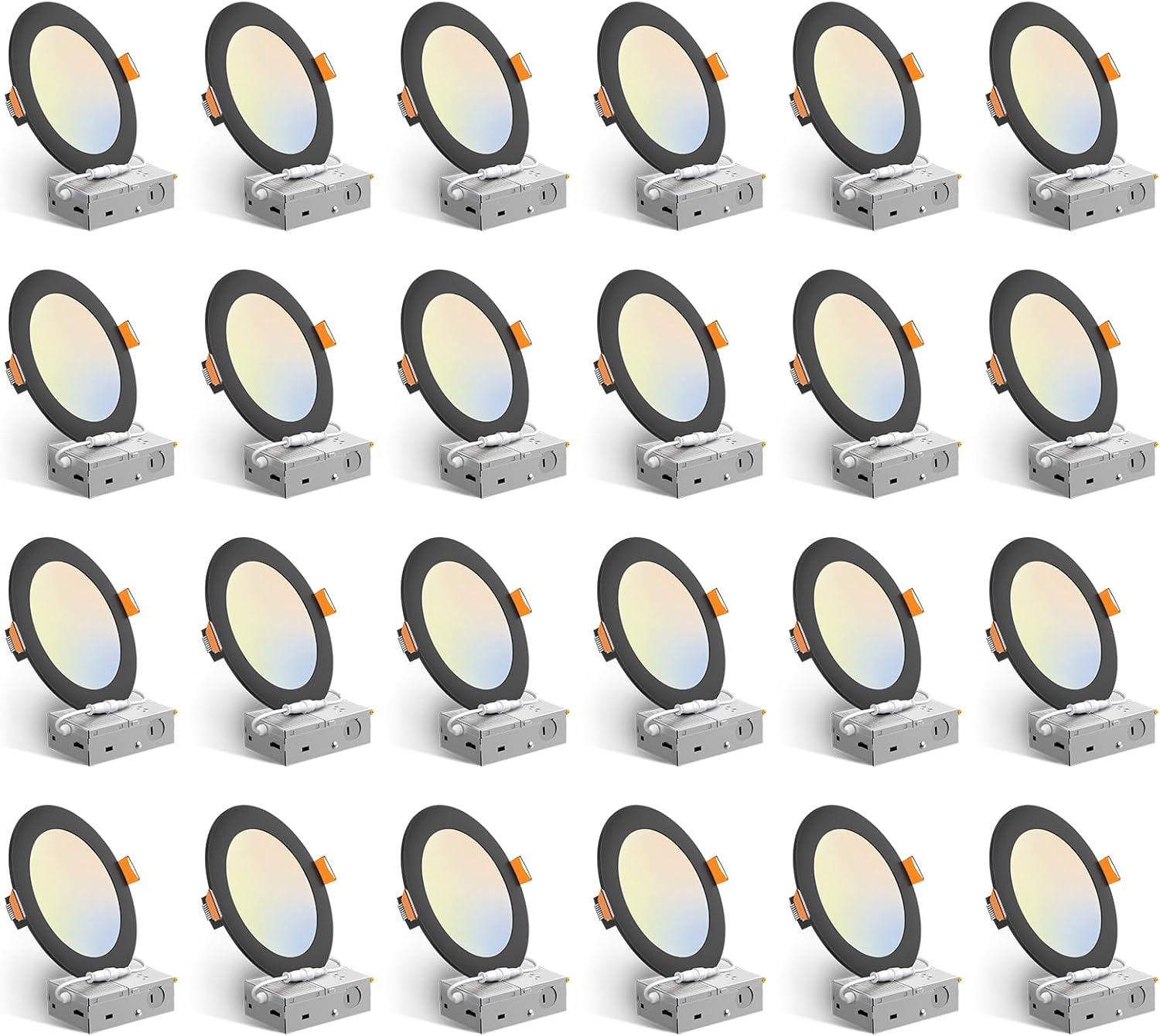 Amico 24 Pack 6 Inch Black 5CCT Ultra-Thin LED Recessed Ceiling Light with J-Box, 2700K/3000K/3500K/ - B0DPQHZ5JB
