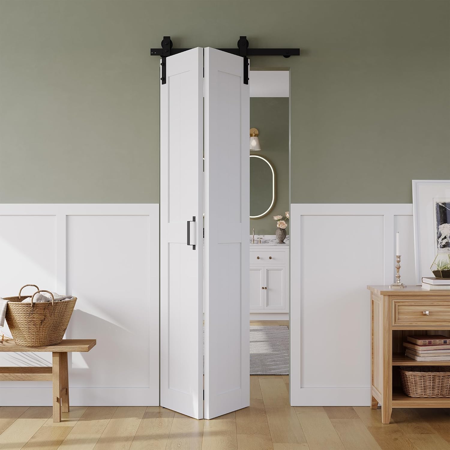 Bifold Barn Door 32" x 84", MDF Bi-Fold Sliding Closet Doors with Hardware Kit Included, - B0DCZGXLW7