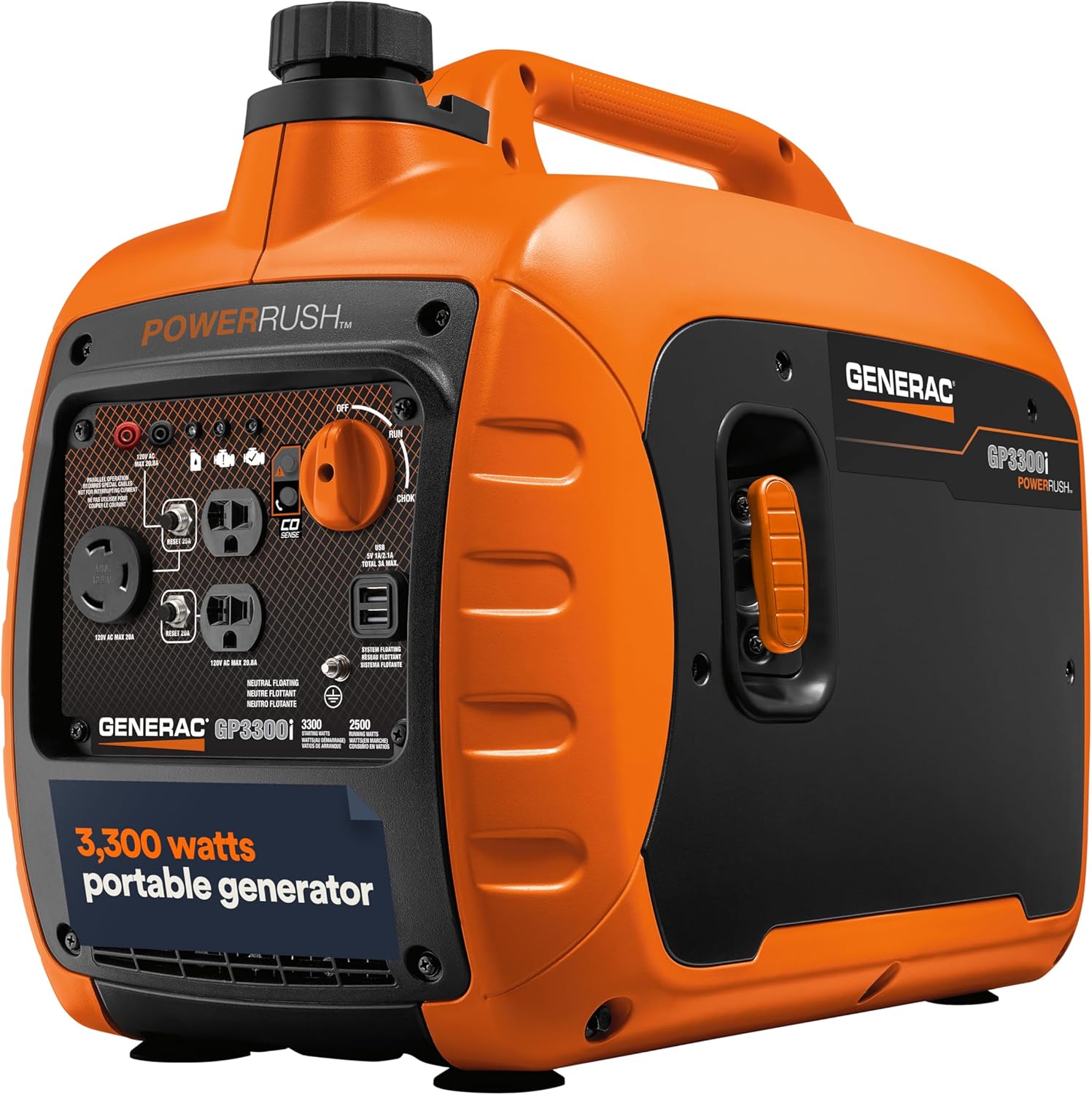 Generac 3,300-Watt Gas-Powered Portable Inverter Generator - Lightweight Design - USB Ports for Mobi - B0DD1R1CXC