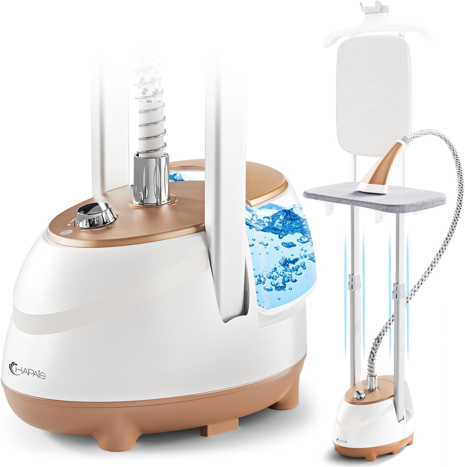 HAPAIS Steamer for Clothes,1800W Standing Garment Steamer with Adjustable Double Rod,Flat and Hangin - B0DPHTFPJ3