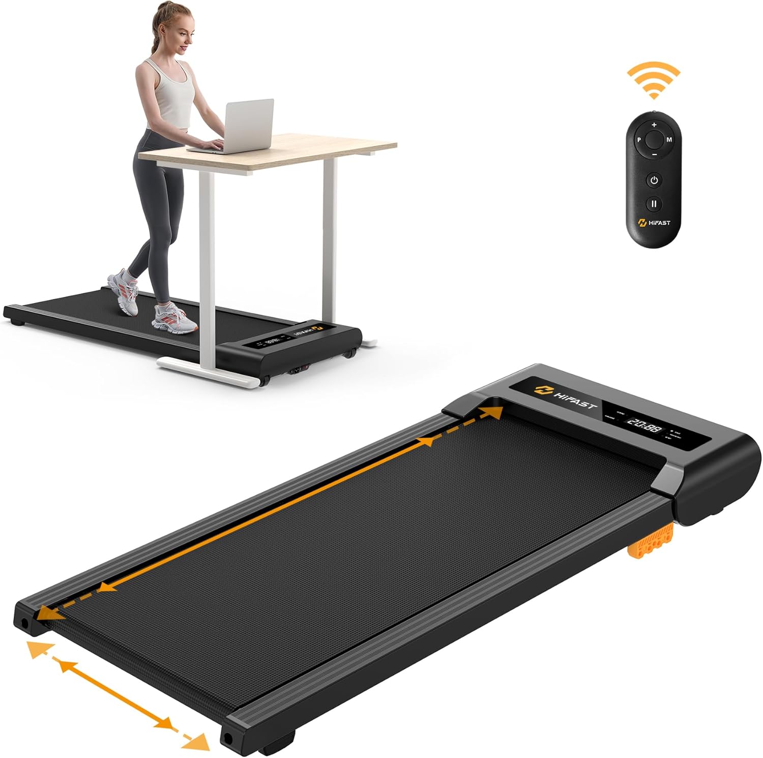 HiFast Walking Pad, 2.5HP Under Desk Treadmill for Home Office, 300 Lbs Capacity Portable Treadmill - B0DD71RVCR