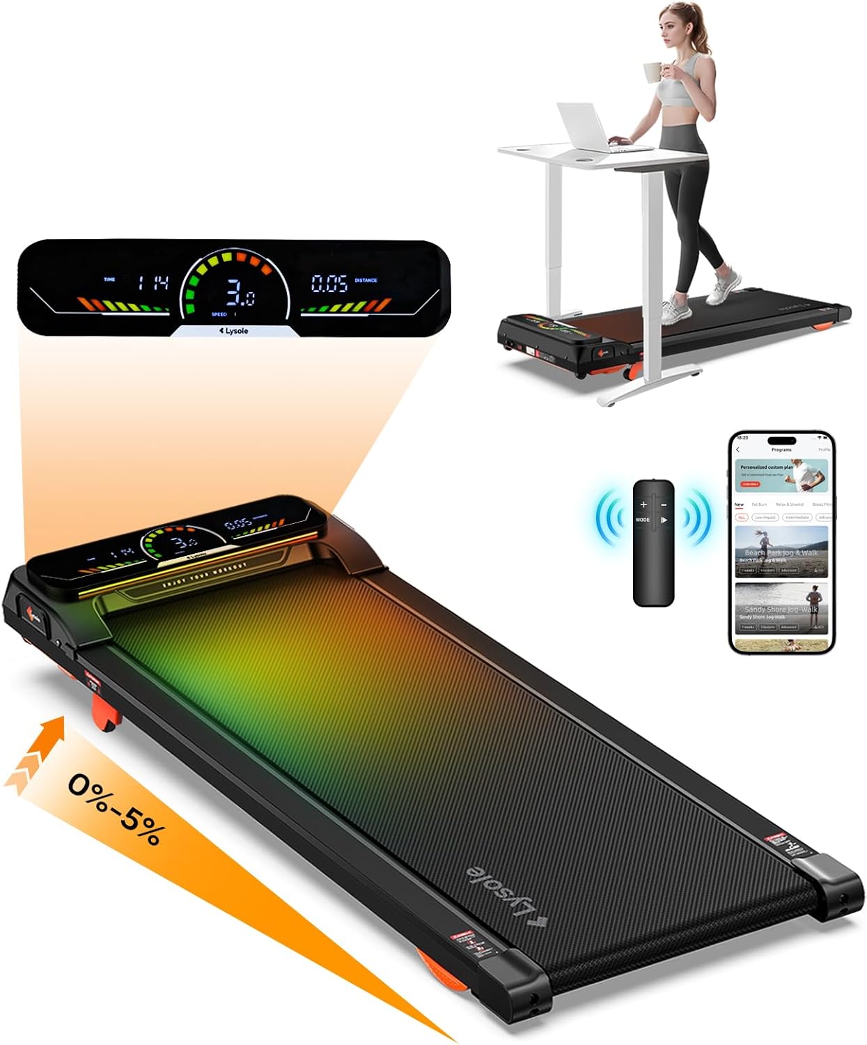Lysole Walking Pad Treadmill with Incline,Treadmills for Home and Office,340 Lb Capacity,4 in 1 Port - B0DFLSXYQ2