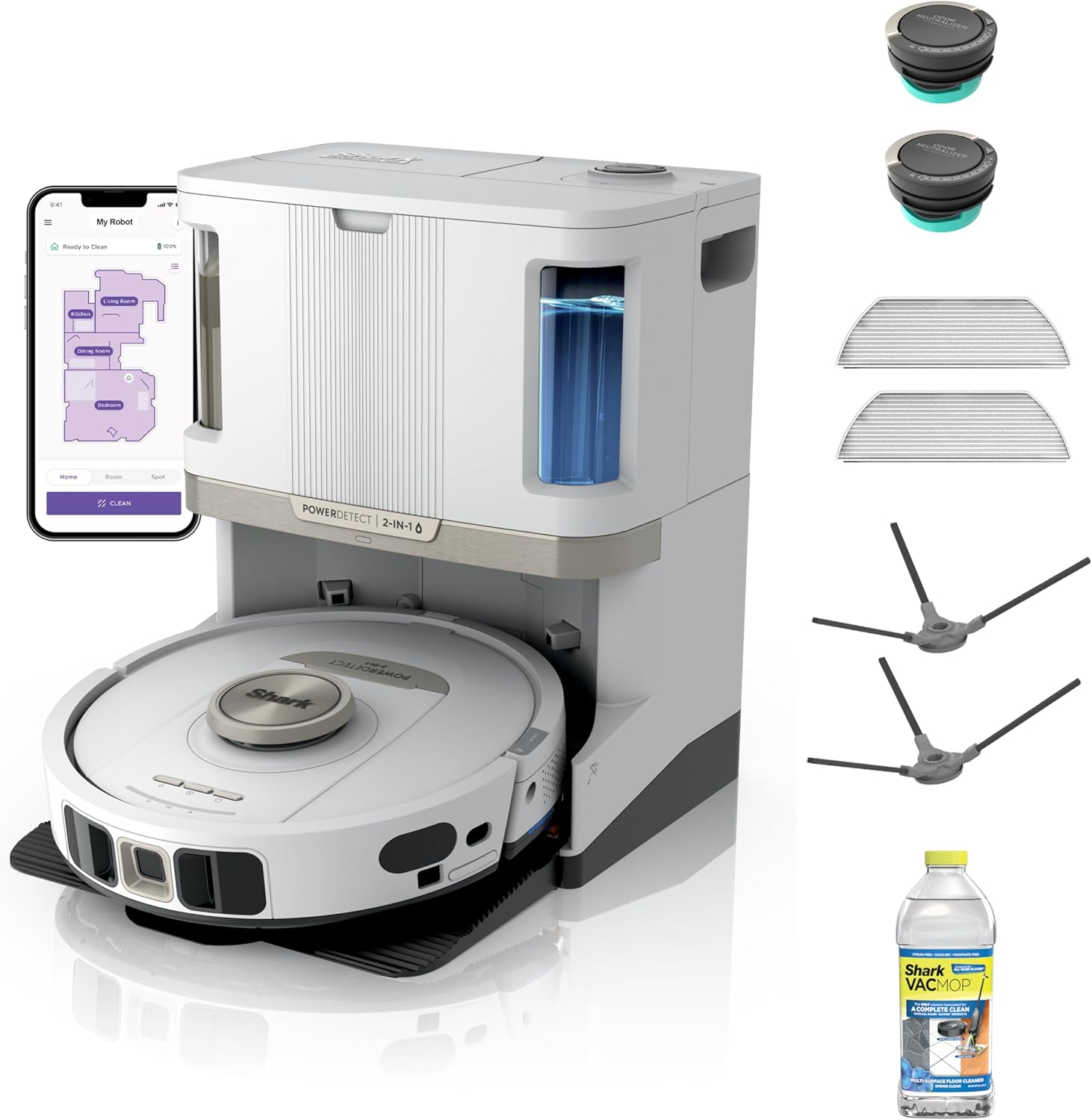 Shark Robot Vacuum & Mop Combo, PowerDetect NeverTouch Pro, Self-Emptying, Self-Refill with Self-Cle - B0DCPX2M8N