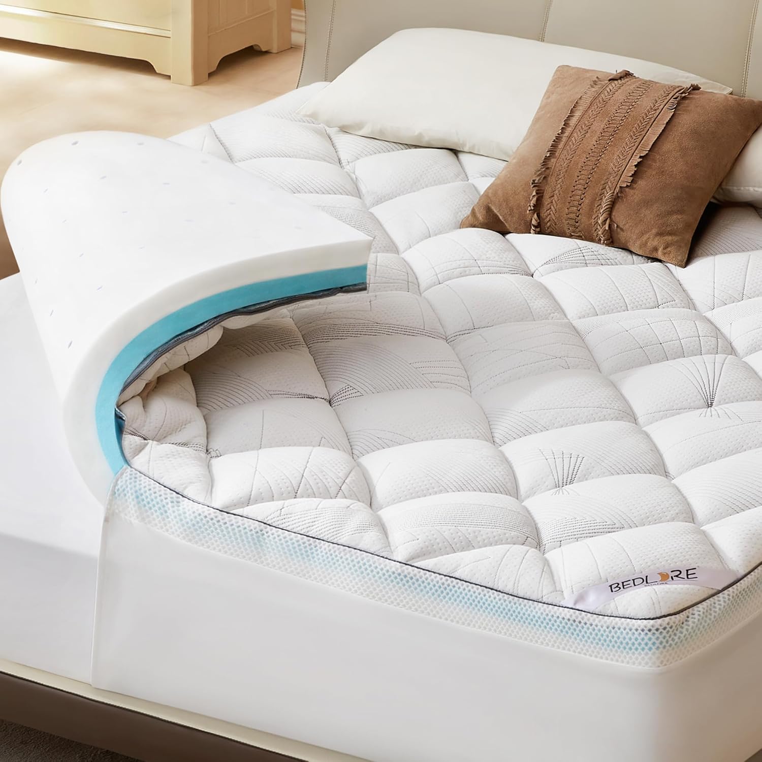 Bedlore 4-Inch King Mattress Topper for Back Pain - Dual Layer Medium Support (2" Gel - B0DR27WLQ4