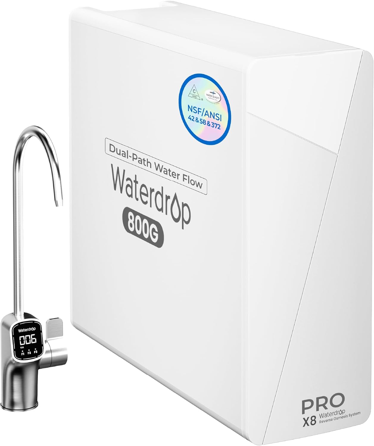 [ Dual Flow] Waterdrop X8-PRO Reverse Osmosis Water Filter, NSF/ANSI 42&58&372 Certified, 800 GPD Ta - B0DPX3GPCL