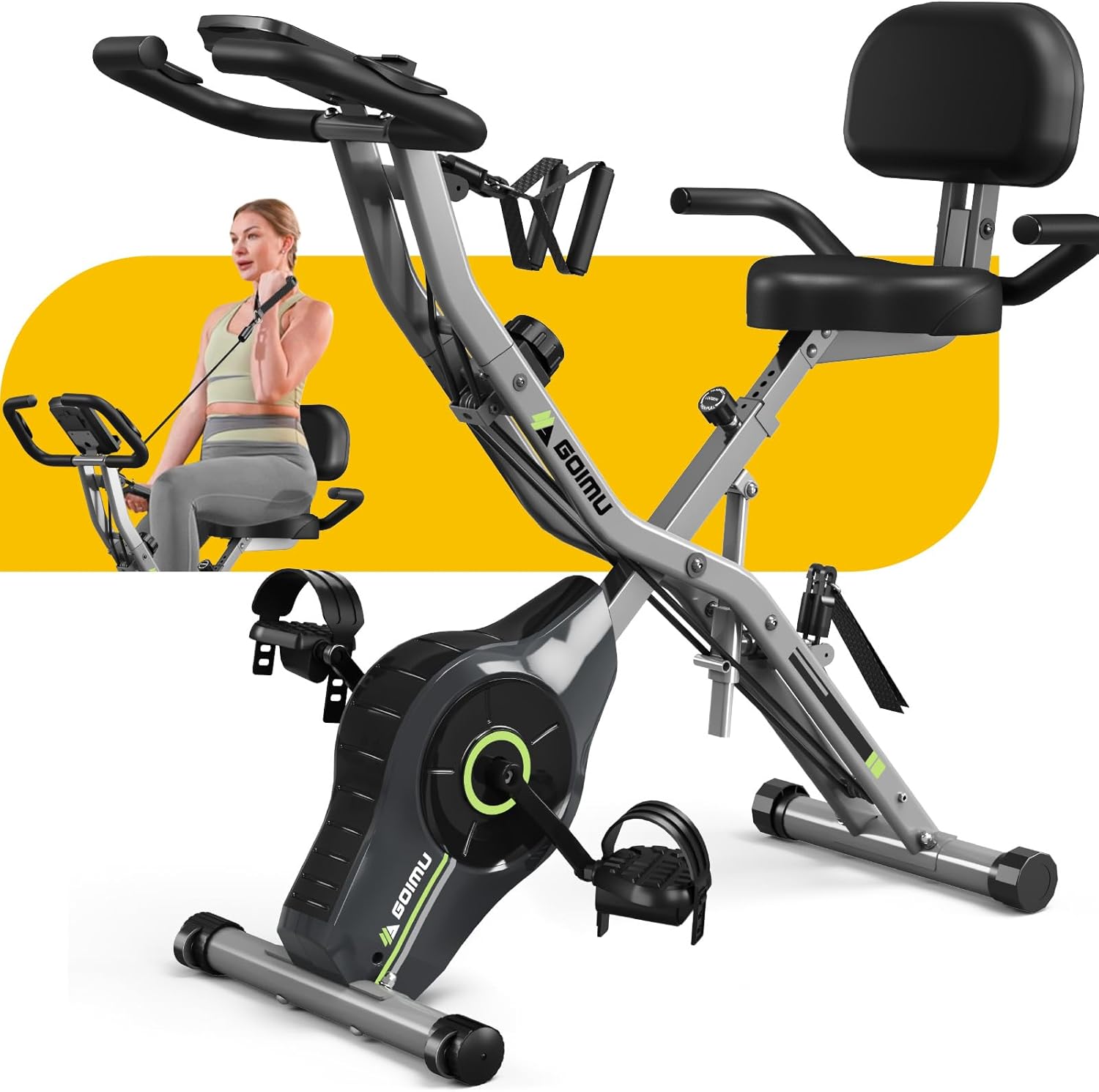 Goimu Exercise Bike, 5 in 1 Foldable Stationary Bike for Seniors, 16-Level Adjustable Magentic Resis - B0DPX2C681