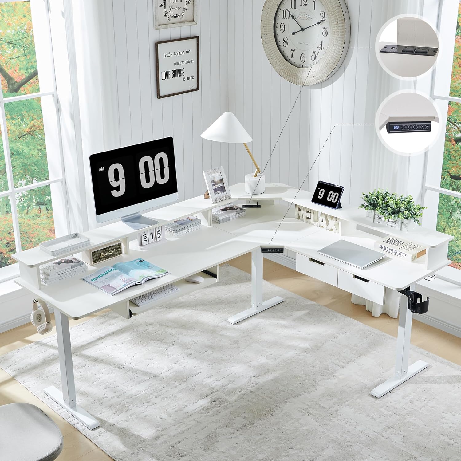 RedLemon 75X60 Inches L Shaped Electric Standing Desk, Height Adjustable Corner Gaming Desk with Dra - B0DZB9H73Q